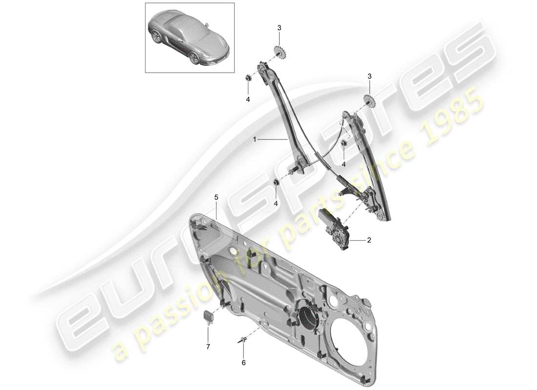 porsche 2014 (981 boxster) window regulator parts diagram