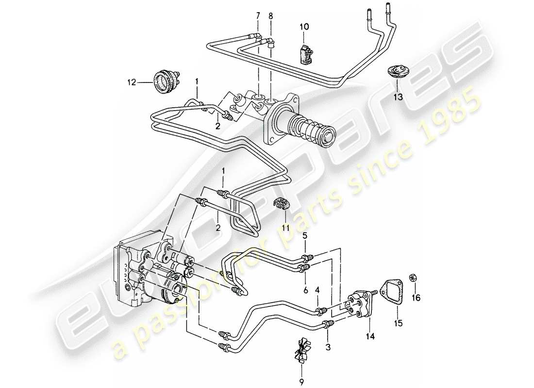 porsche 1997 (993) brake lines - front end part diagram