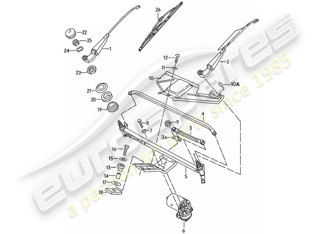 porsche 1979 (924) windscreen wiper system parts diagram