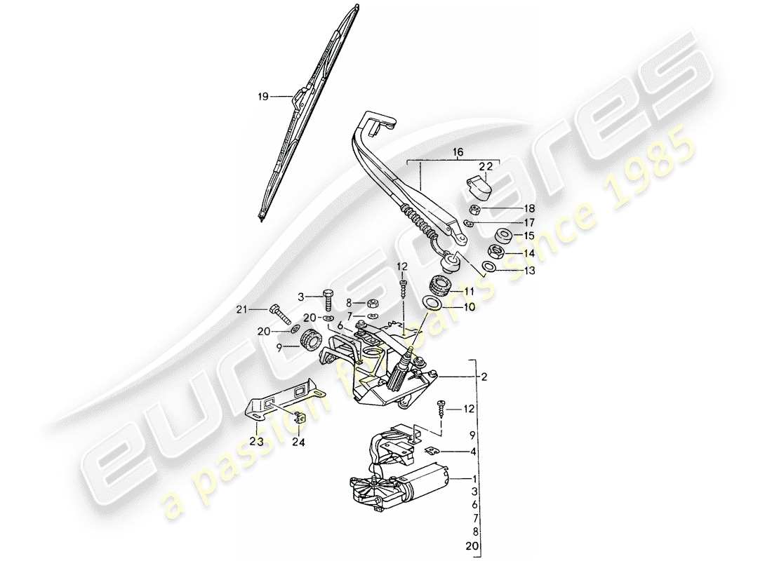 porsche 1997 (993) rear window wiper part diagram