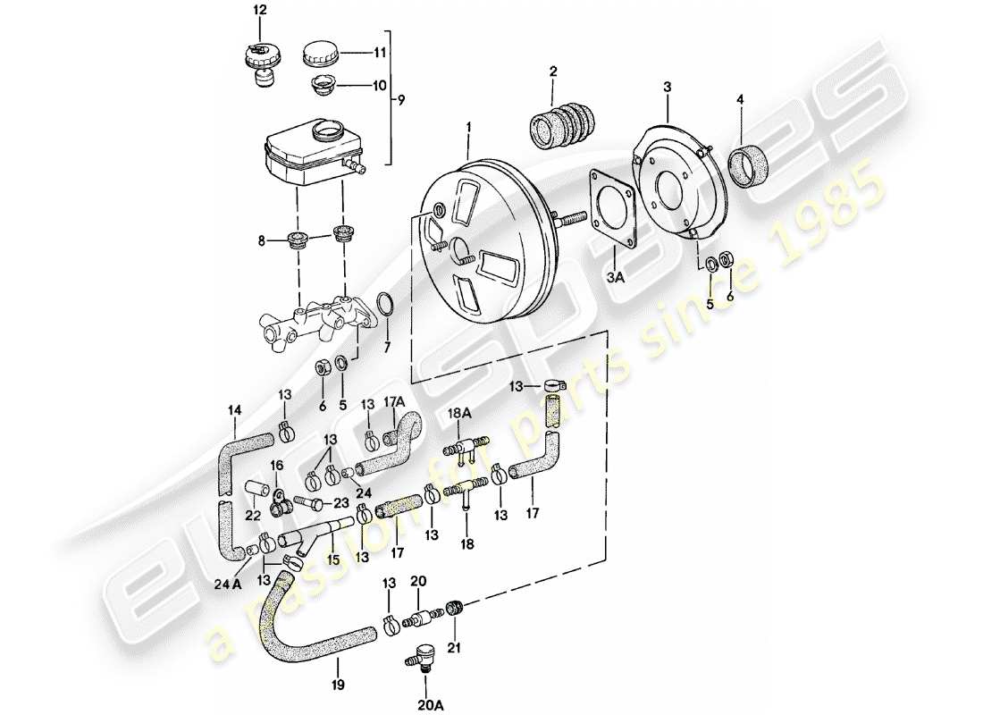porsche 1984 (924) brake booster - reservoir part diagram
