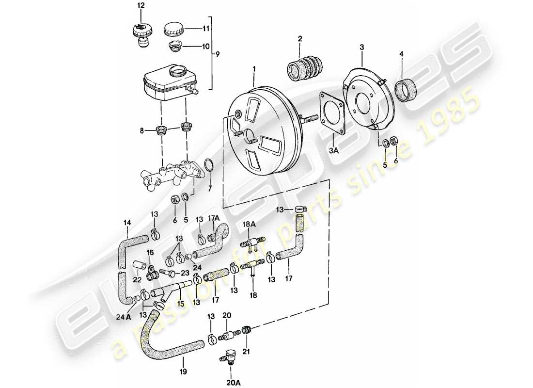 porsche 924 (1984) brake booster - reservoir parts diagram