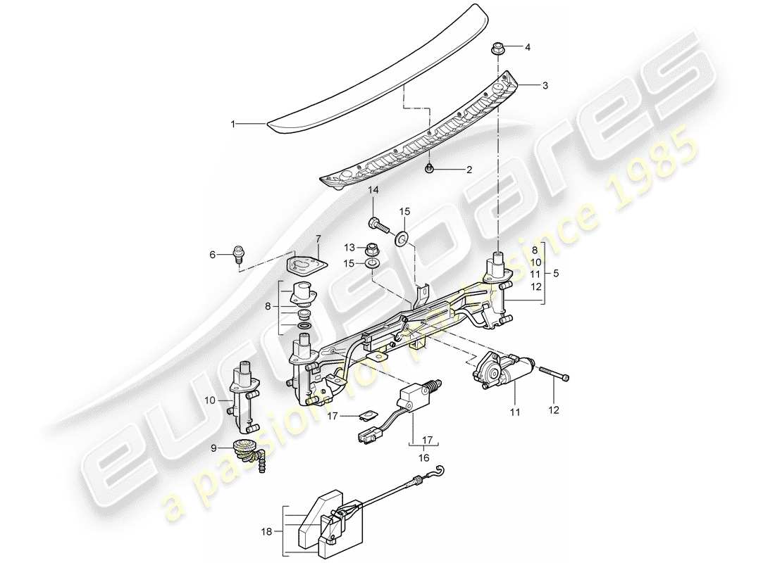 porsche 2008 (987 cayman) rear spoiler part diagram