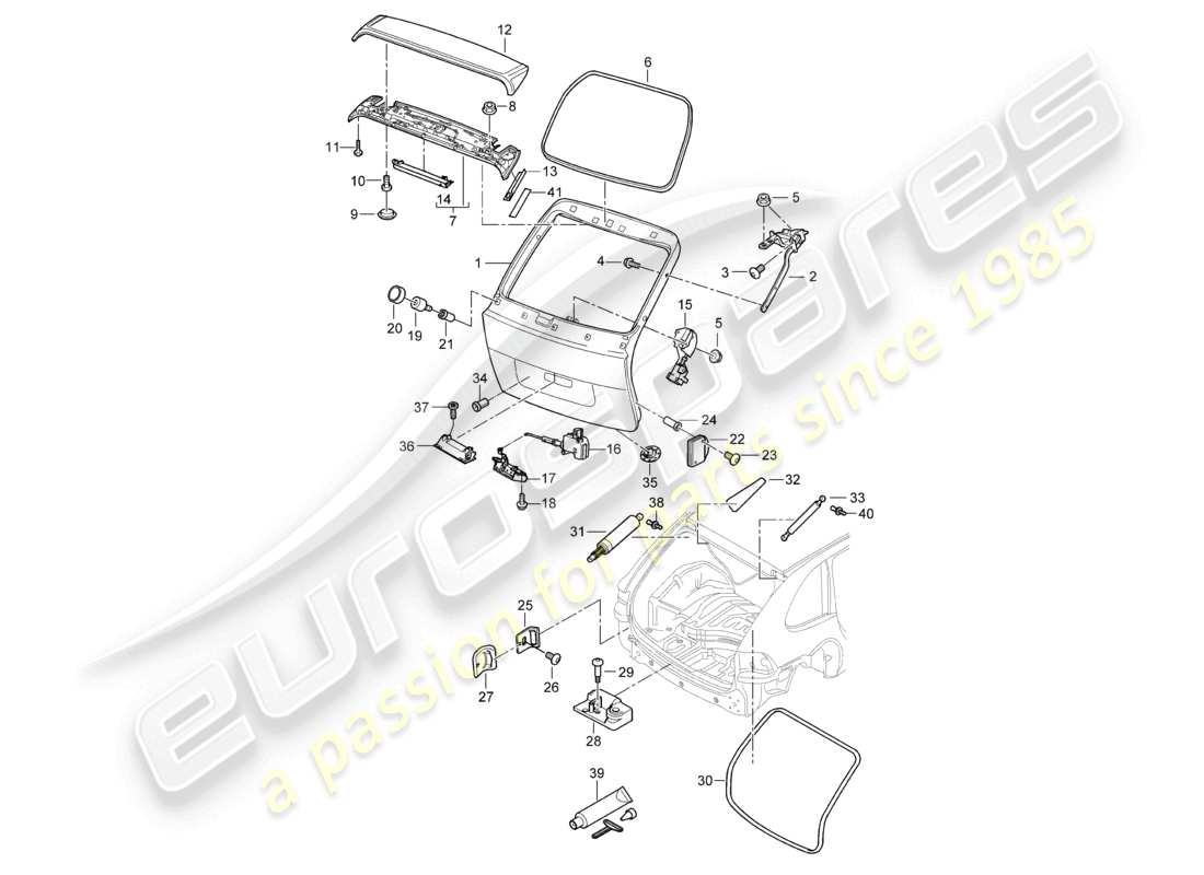 porsche 2010 (cayenne e1 9pa) rear lid parts diagram