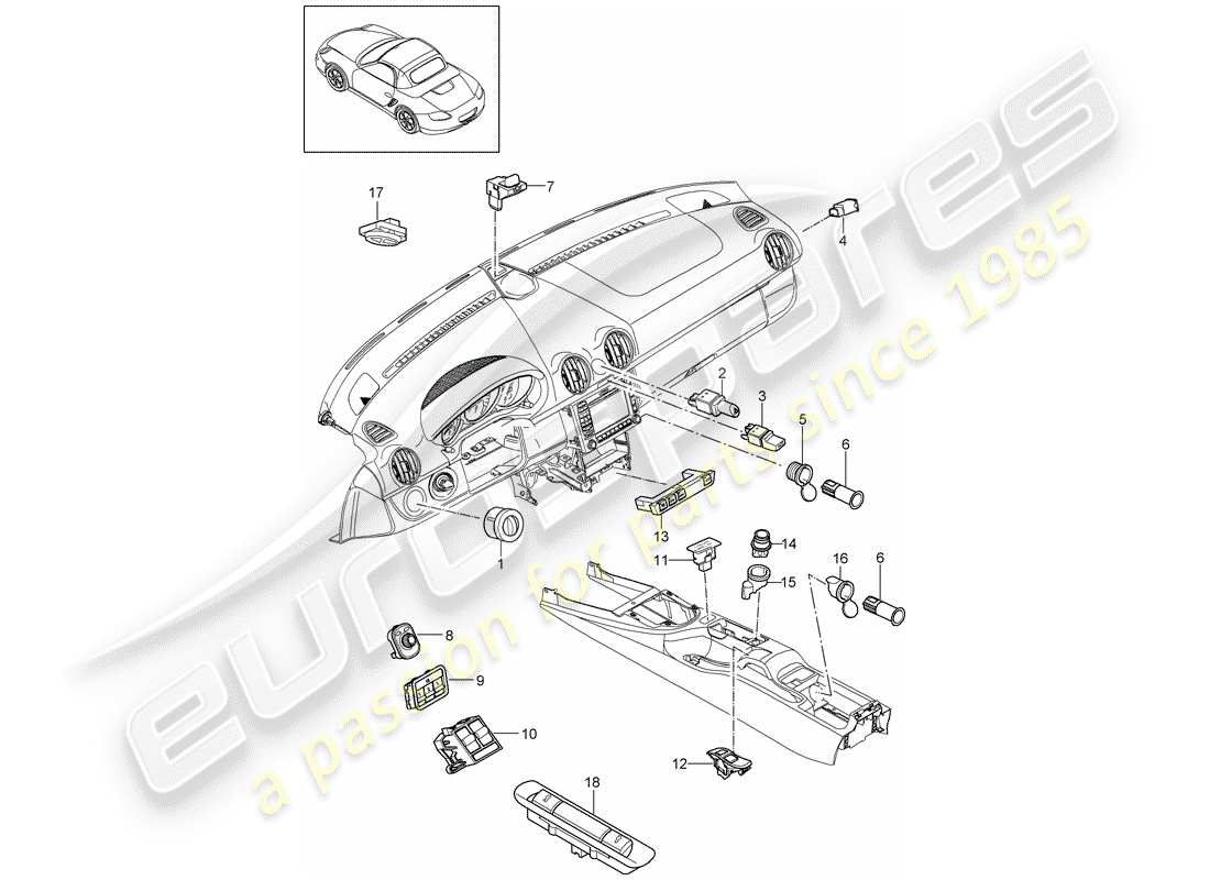porsche 2011 (987 boxster) switch parts diagram