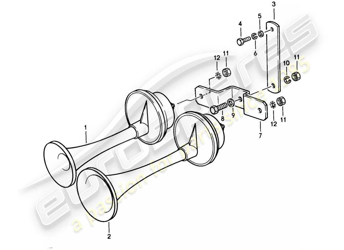porsche 928 (1985) fanfare horn part diagram