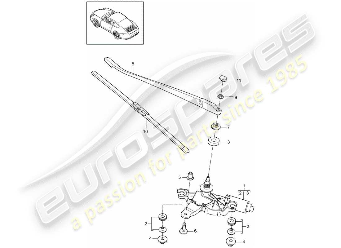 porsche 2009 (997-2) rear window wiper parts diagram