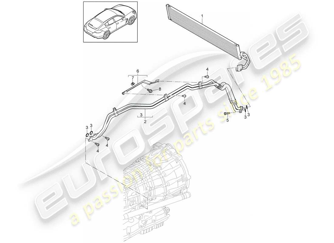 porsche 2016 (panamera 970) - pdk - gearbox gear oil cooler oil pipe parts diagram