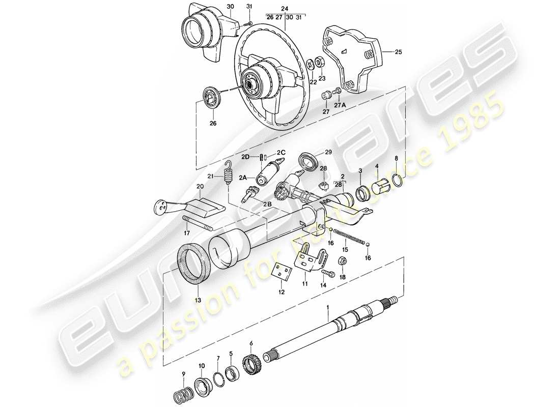 porsche 1982 (928) steering - steering wheel parts diagram