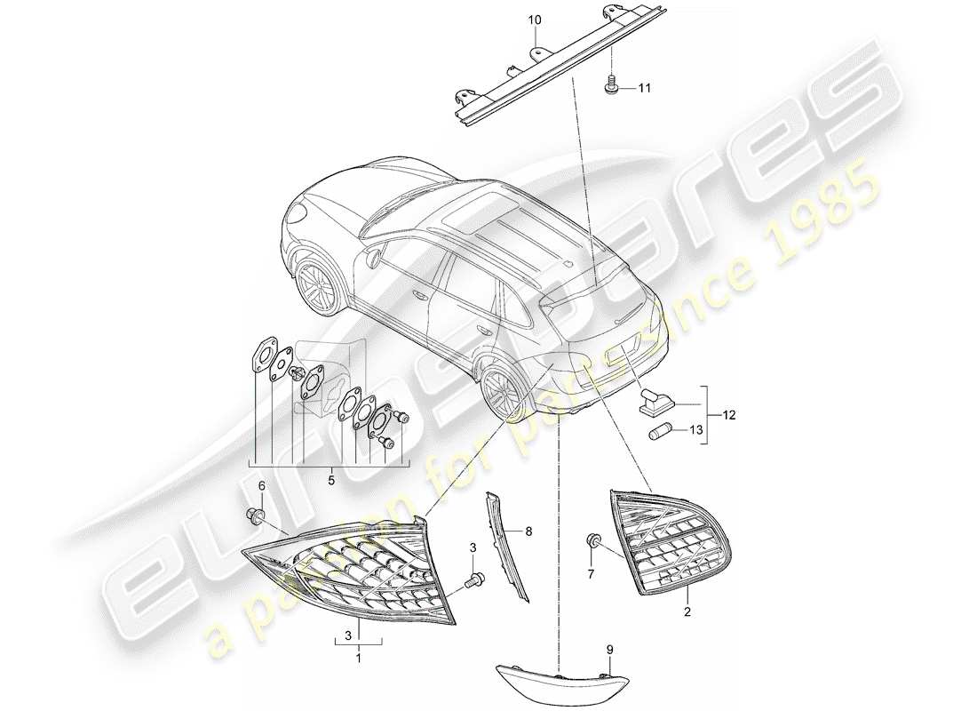 porsche 2014 (cayenne e2 92a) rear light additional brake light licence plate light d >>- mj 2014 part diagram