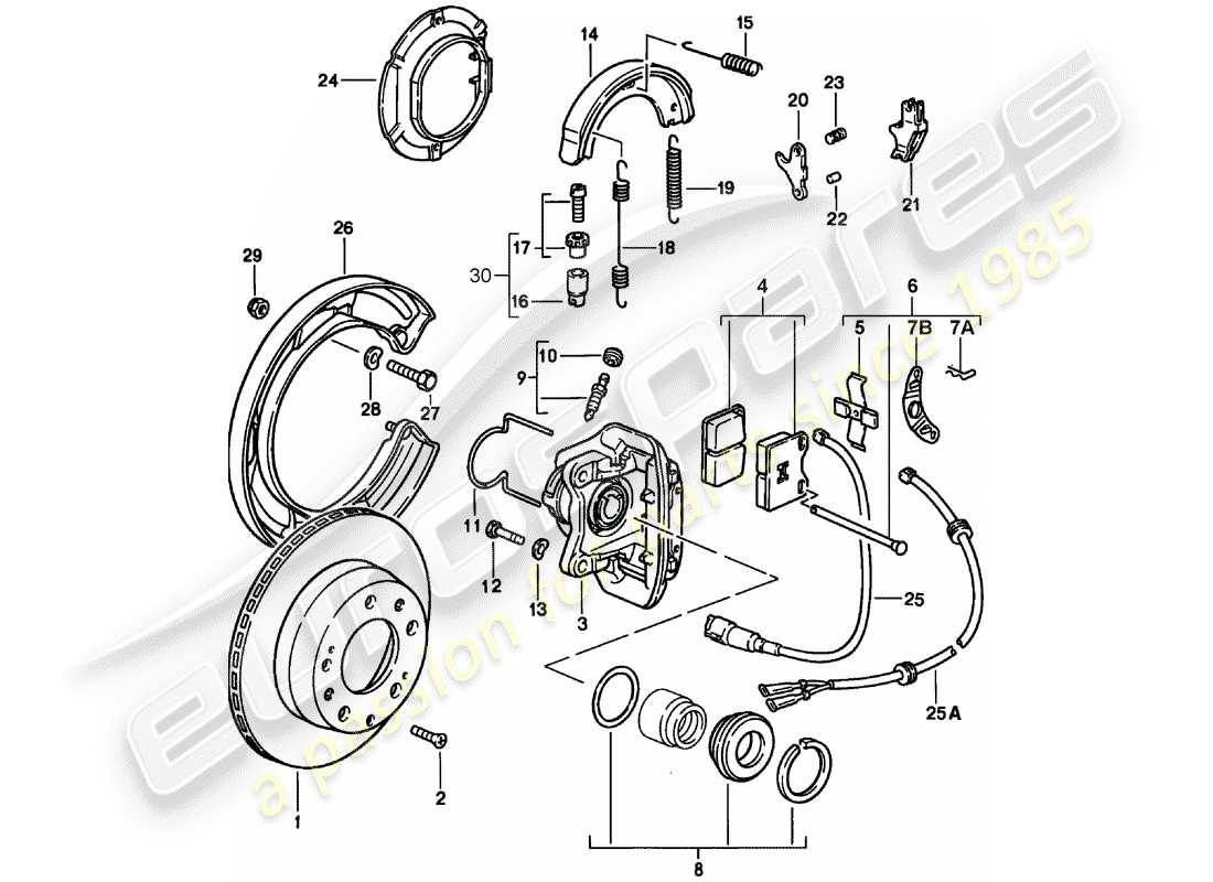 porsche 1978 (928) disc brakes - rear axle parts diagram
