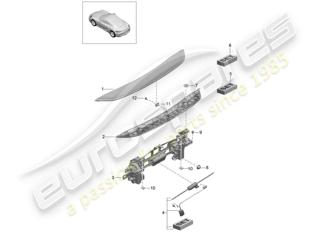 porsche 2020 (718 cayman) rear spoiler part diagram
