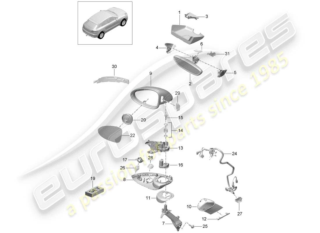 porsche 2017 (macan) interior mirror exterior mirror accessories part diagram
