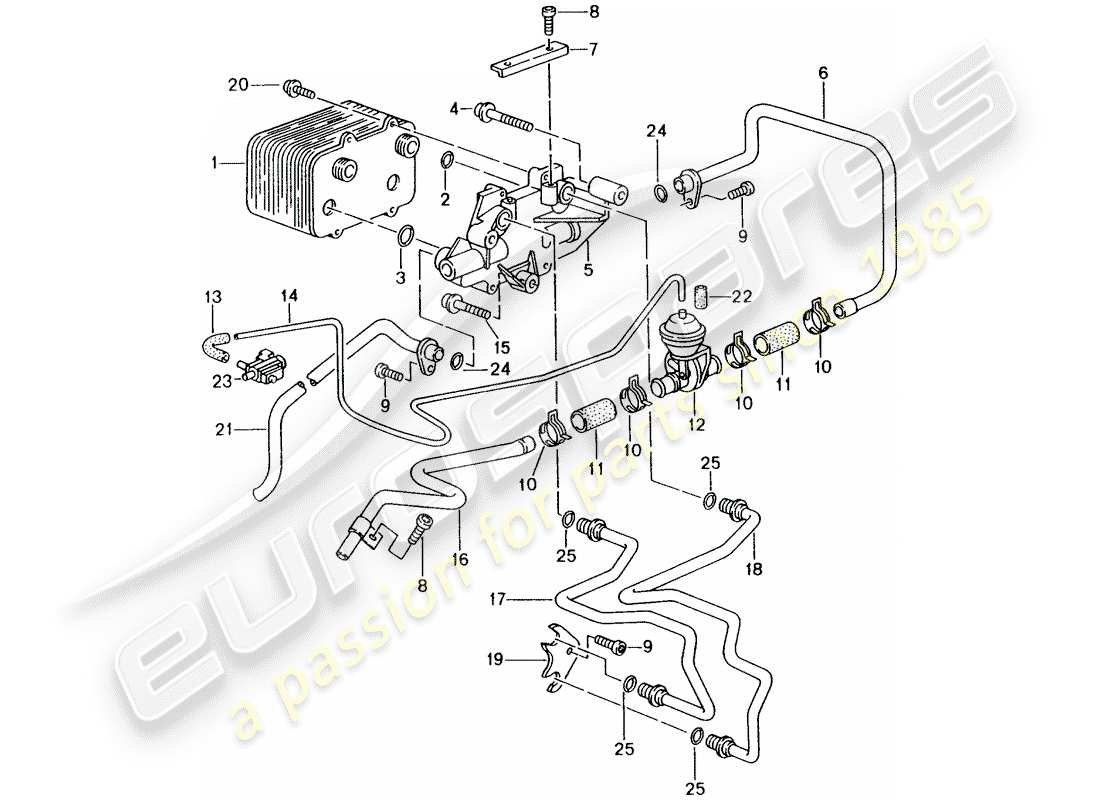 porsche 1997 (986 boxster) tiptronic gear oil cooler oil pressure line for gearbox oil cooling part diagram