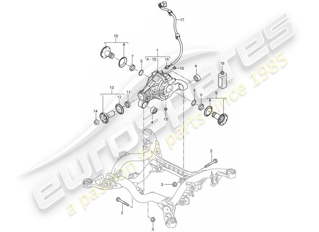 porsche 2007 (cayenne e1 9pa) rear axle differential ready for installation without: limited slip differential part diagram