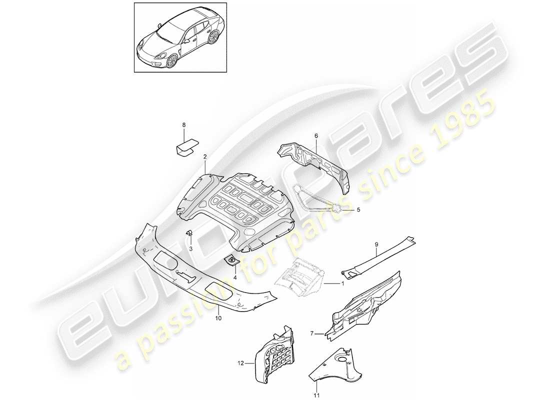 porsche 2014 (panamera 970) sound absorber engine bay front end cover panel part diagram