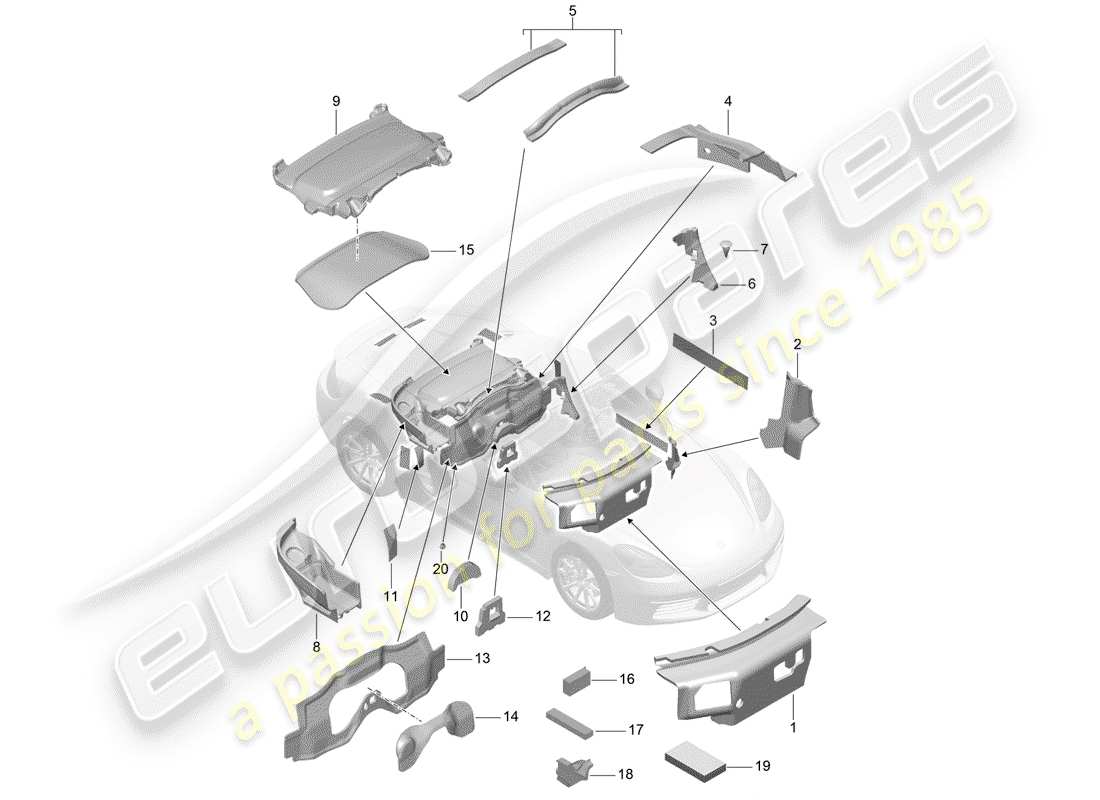 porsche 2018 (718 boxster) body noise insulation parts diagram