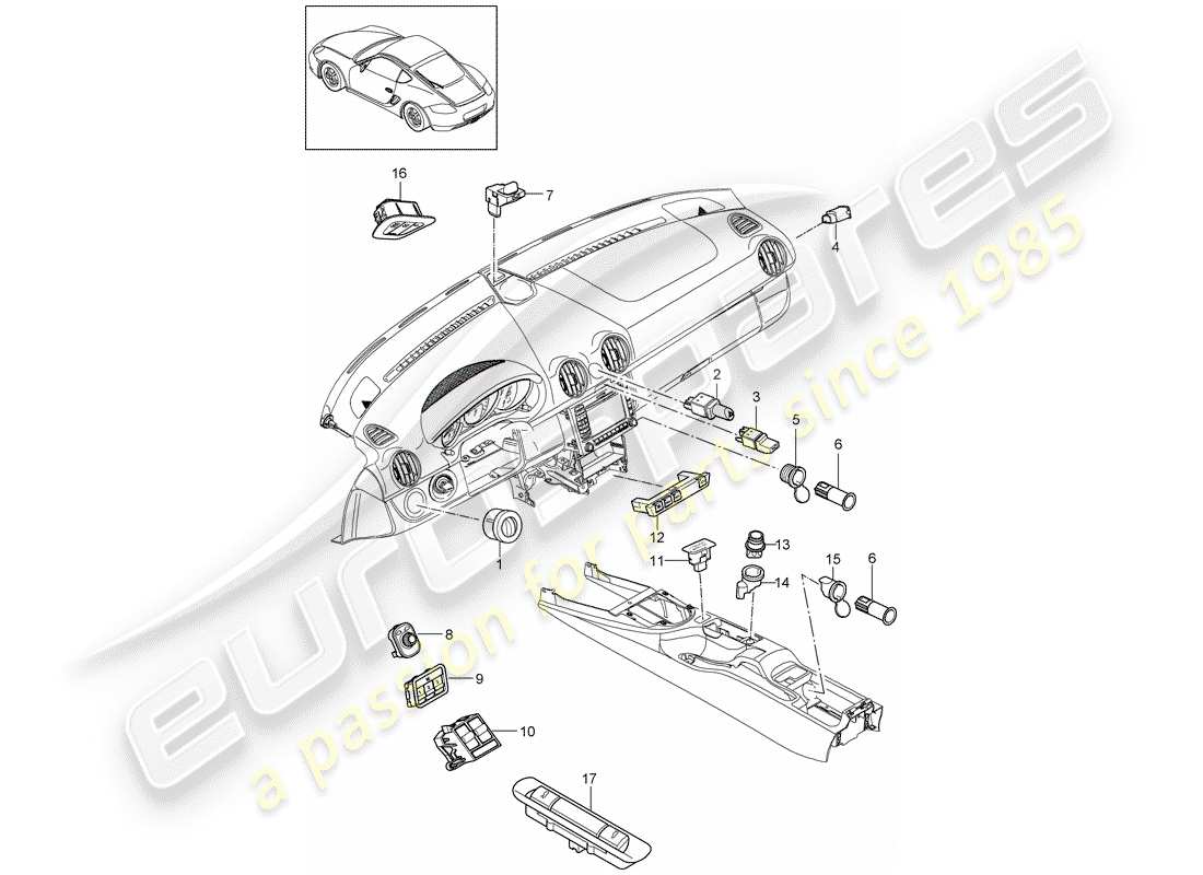 porsche 2010 (987 cayman) switch part diagram