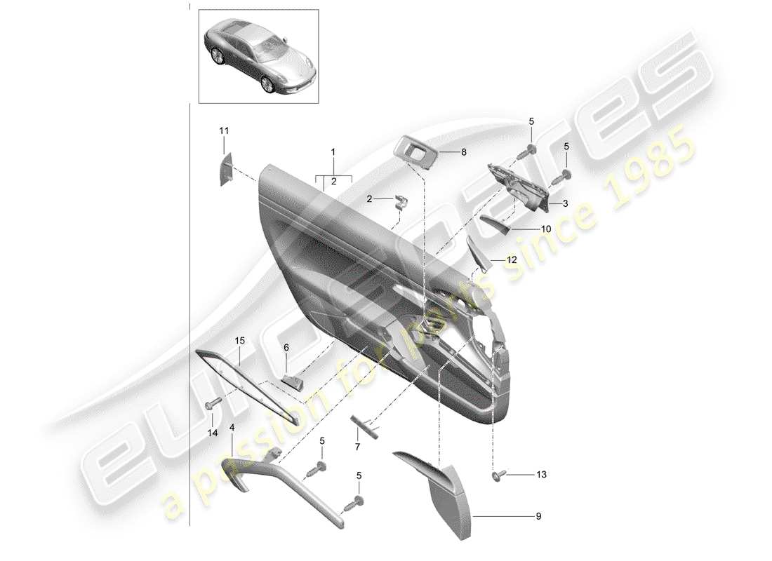 porsche 2016 (991-1) door panel accessories parts diagram
