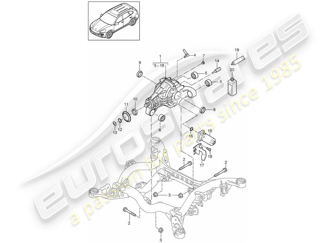 porsche 2017 (cayenne e2 92a) rear axle differential ready for installation with: limited slip differential electric part diagram