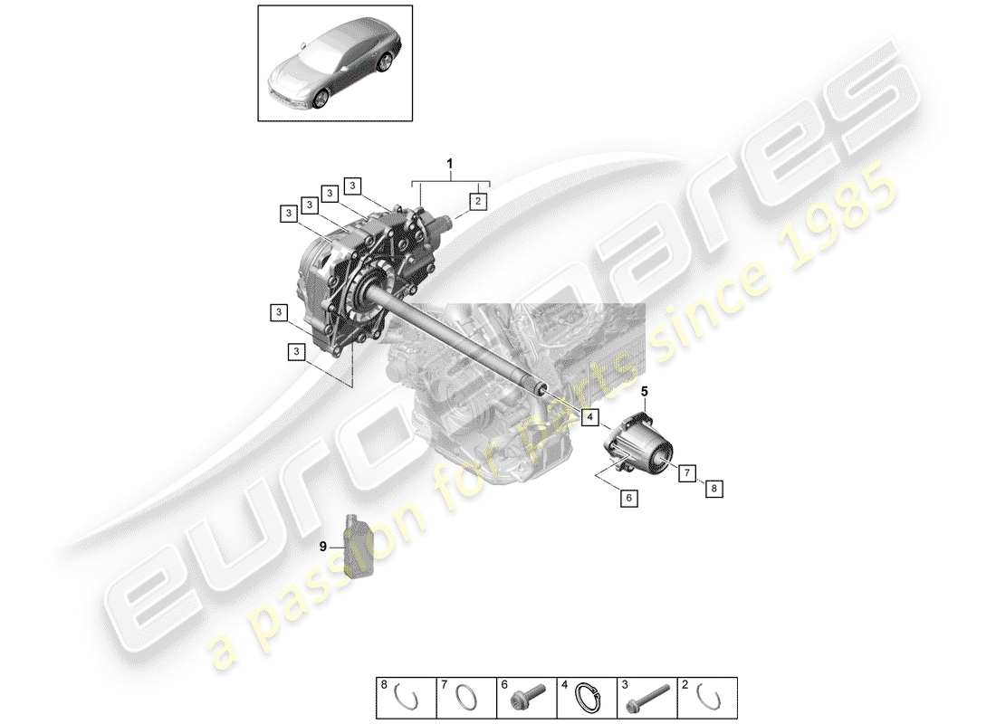 porsche 2018 (panamera 971-1) front axle differential console ready for installation part diagram