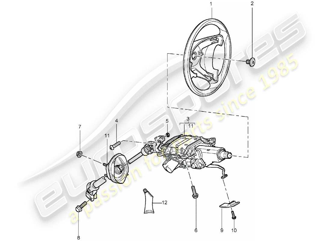 porsche 2005 (cayenne e1 9pa) steering wheel steering column intermediate steering shaft part diagram