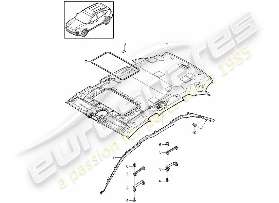 porsche cayenne e2 (2017) roof trim panel parts diagram