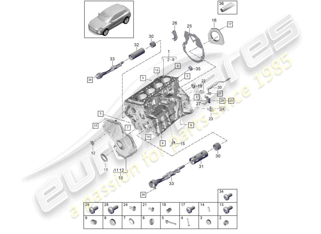 porsche 2019 (macan) crankcase housing individual parts part diagram