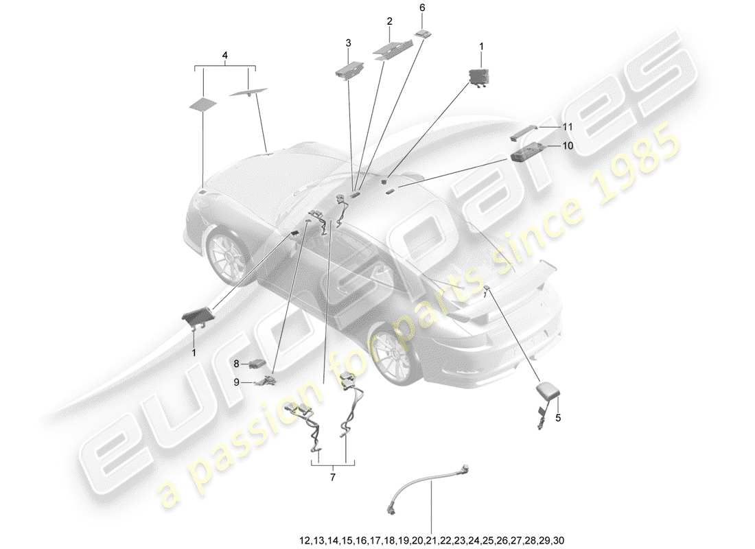 porsche 991r/gt3/rs (2014) antenna parts diagram