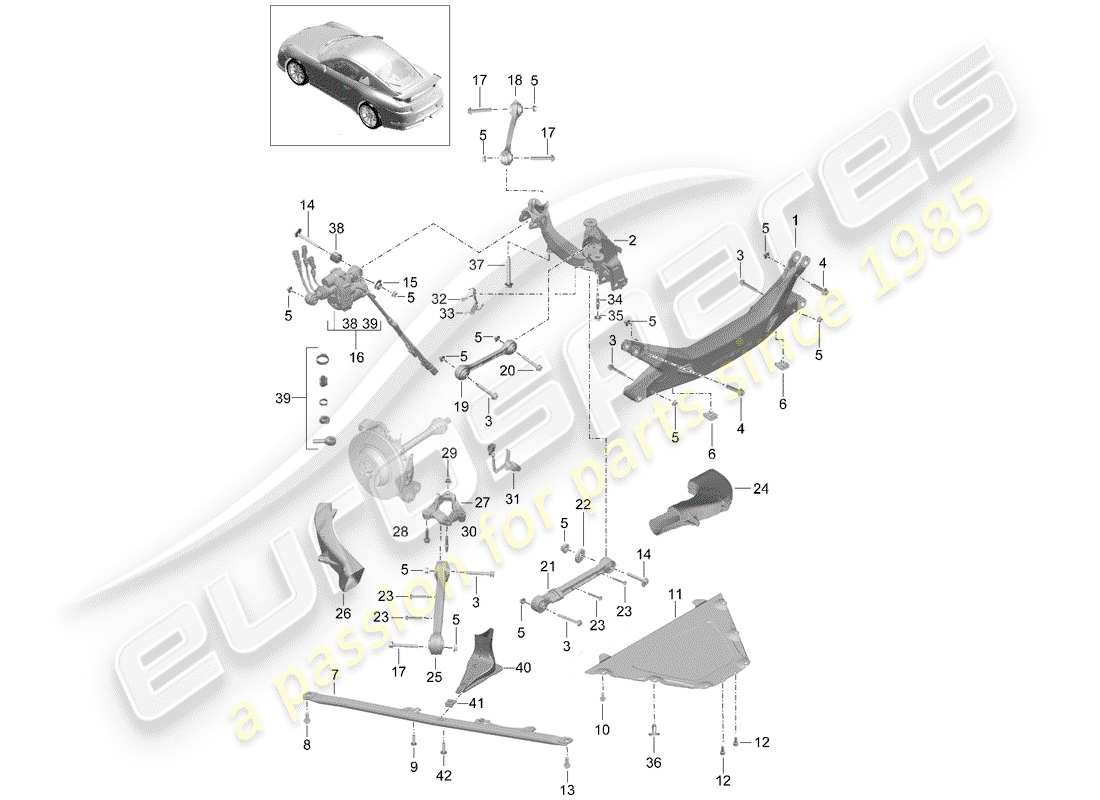 porsche 991r/gt3/rs (2019) cross member parts diagram