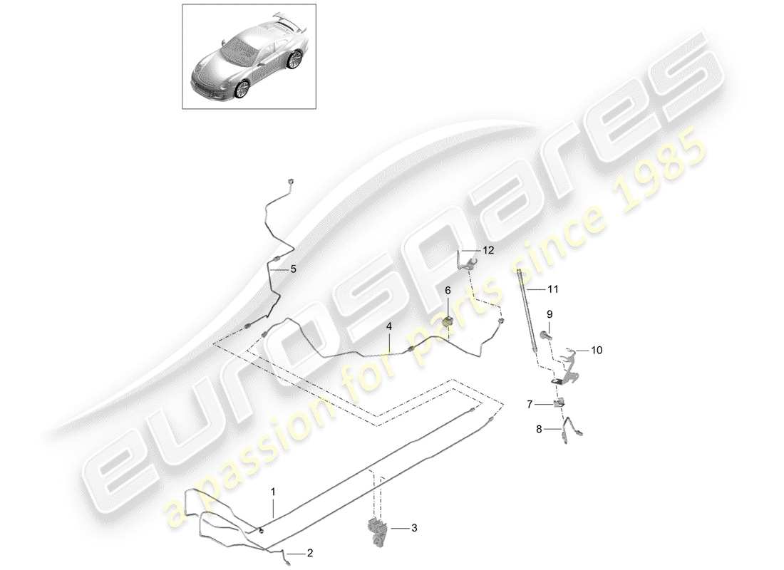 porsche 2014 (991-1 r/gt3/rs) brake line center underbody rear d - mj 2018>> part diagram