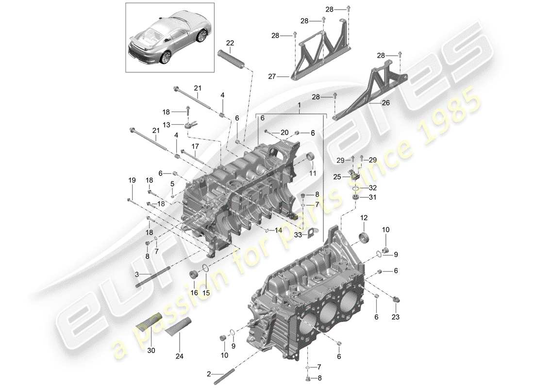 porsche 2014 (991-1 r/gt3/rs) crankcase housing part diagram