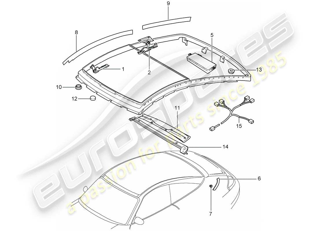 porsche 2004 (996) glass roof - electric drive part diagram