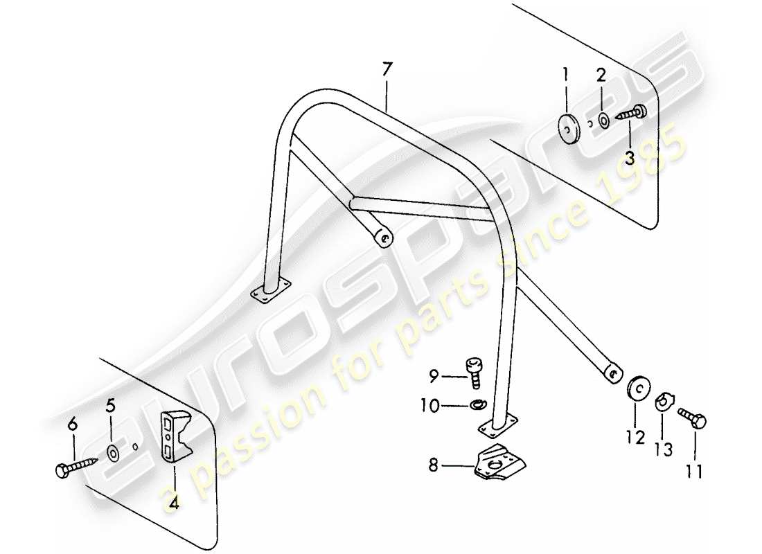 porsche 1967 (911/912) roll bar - number plate - mount parts diagram