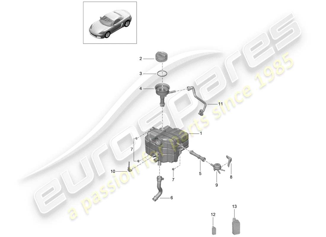 porsche 2018 (718 boxster) coolant cooling system coolant expansion tank parts diagram