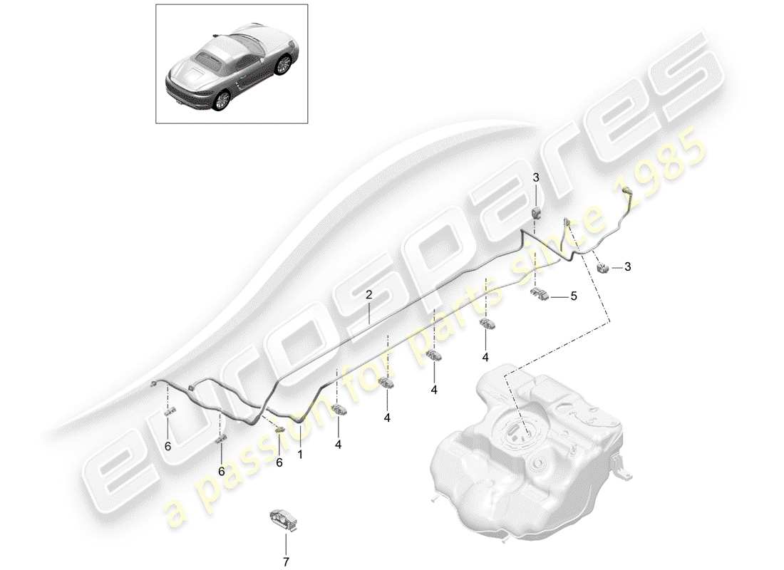 porsche 2018 (718 boxster) fuel line front fuel supply system parts diagram