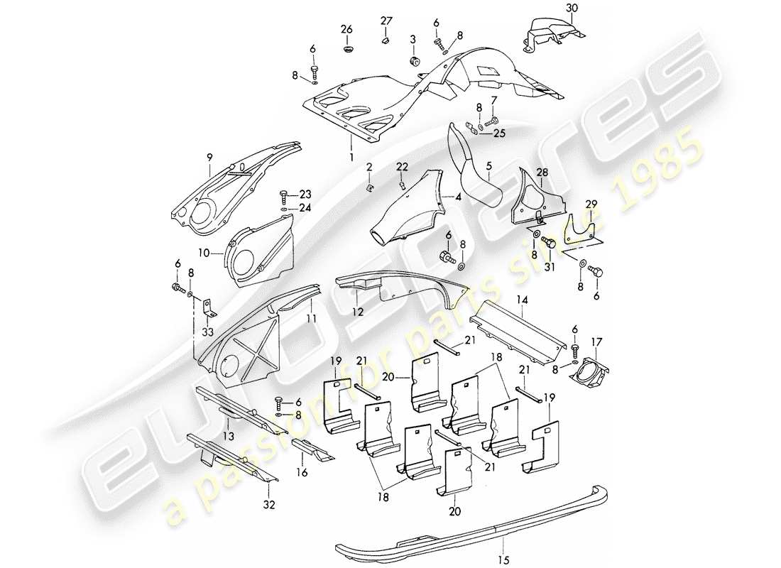 porsche 1970 (911) air duct - and - engine cover parts diagram