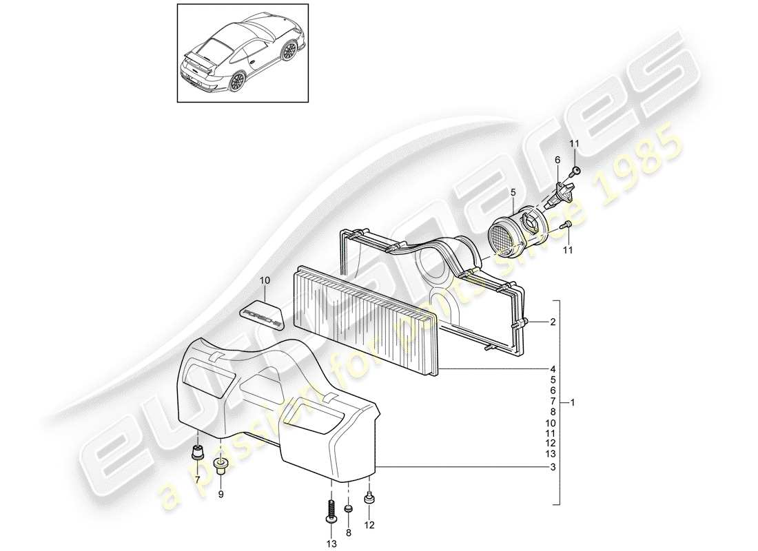porsche 2007 (997-1 gt3) air cleaner parts diagram