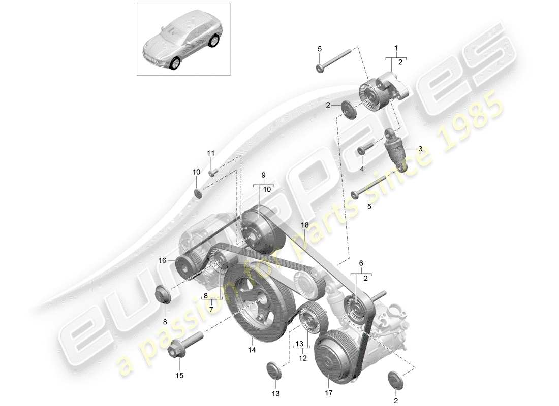 porsche 2015 (macan) belt tensioner damper poly-v-belt part diagram