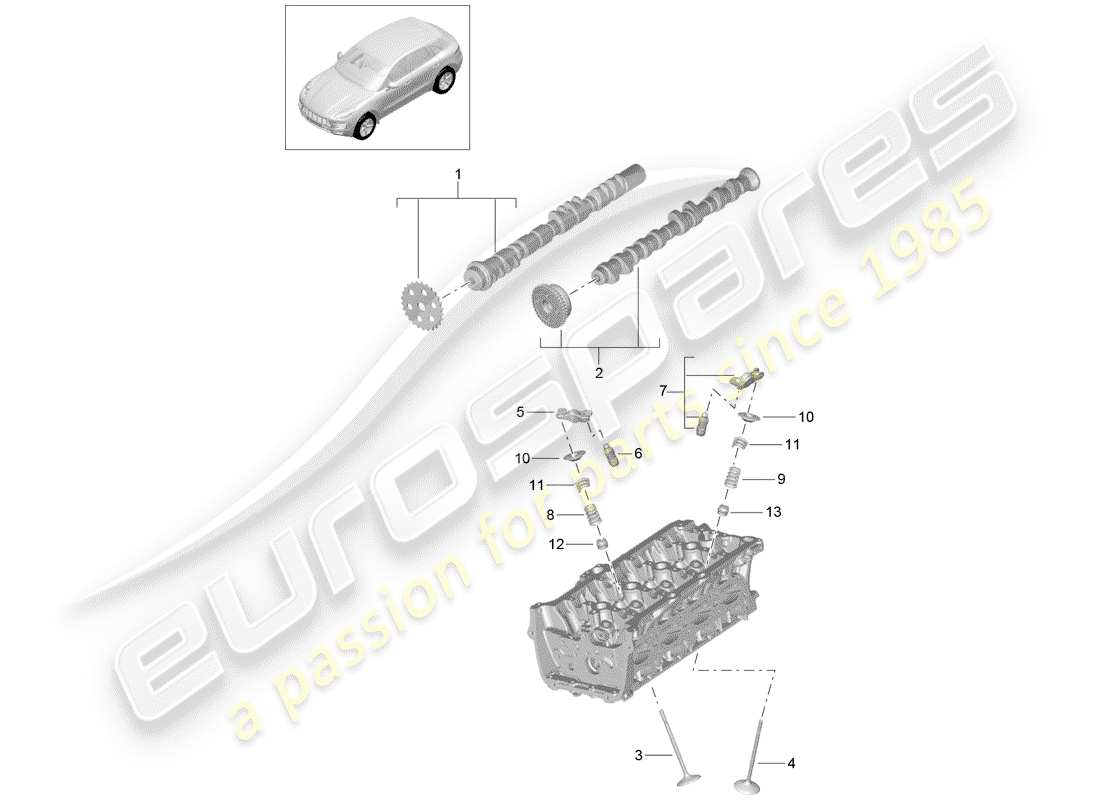porsche 2014 (macan) camshaft, valves parts diagram