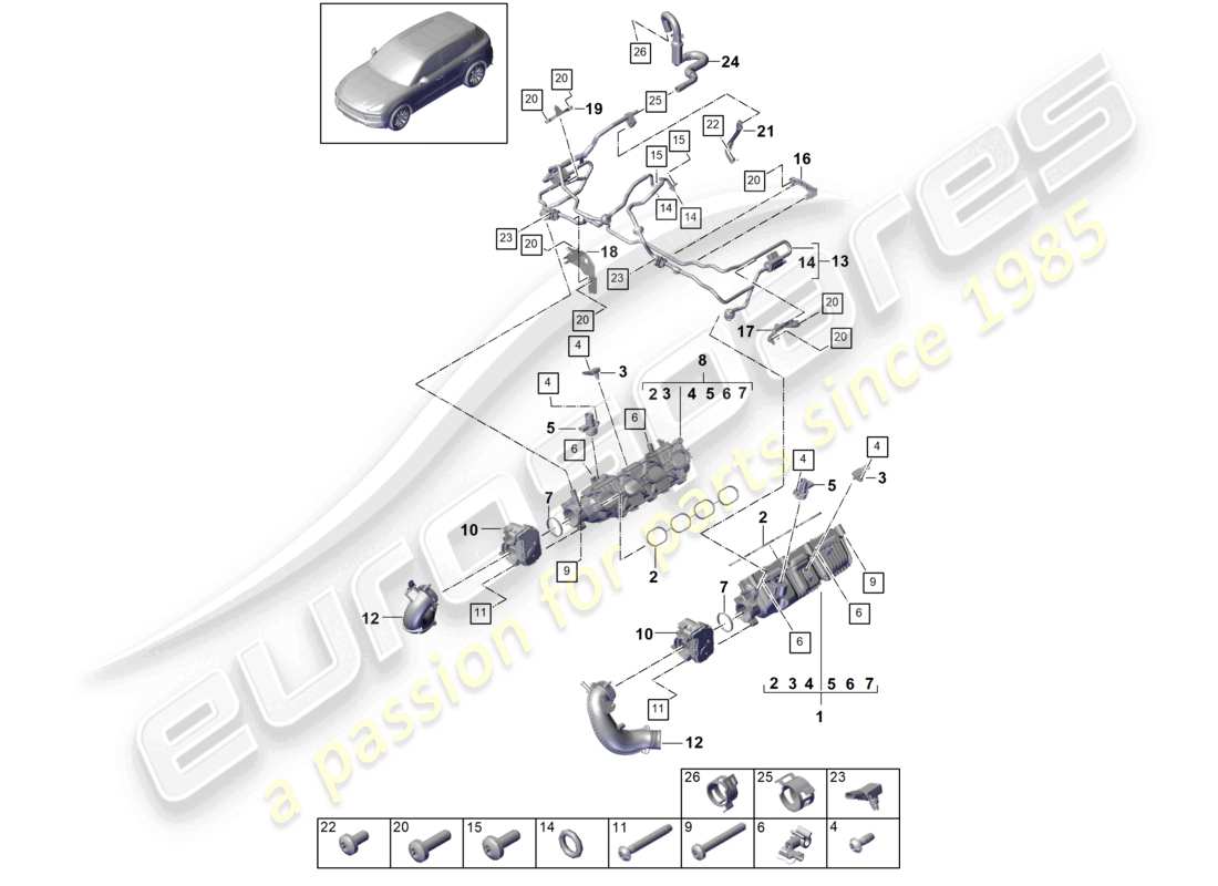 porsche 2020 (cayenne e3 9ya/9yb) intake manifold throttle valve adapter ventilation for fuel tank part diagram