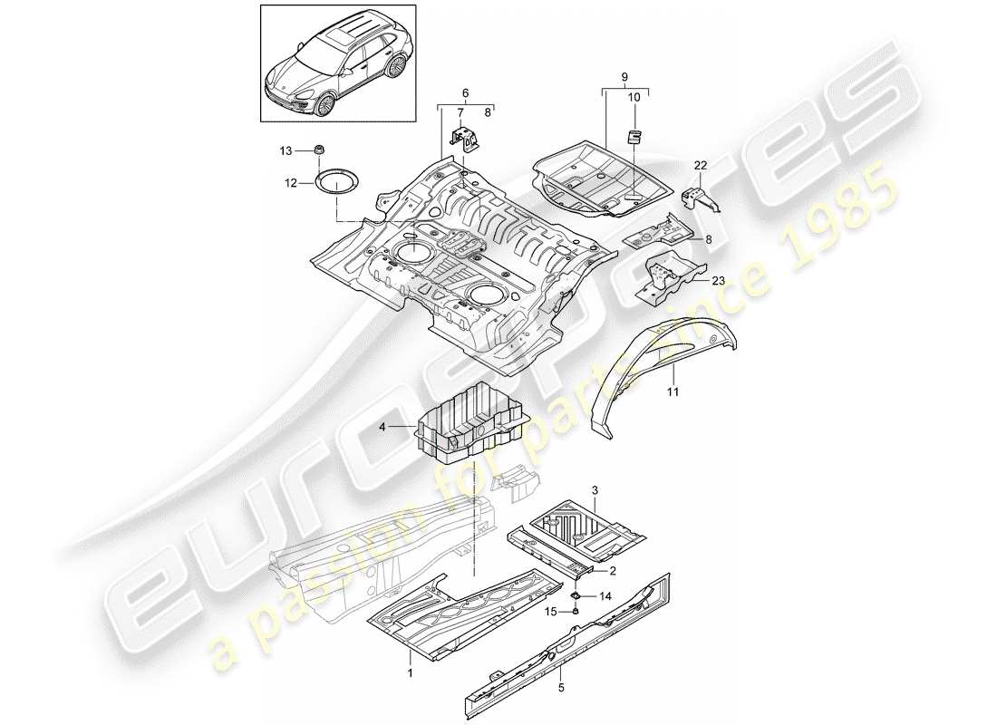 porsche 2014 (cayenne e2 92a) floor plates part diagram