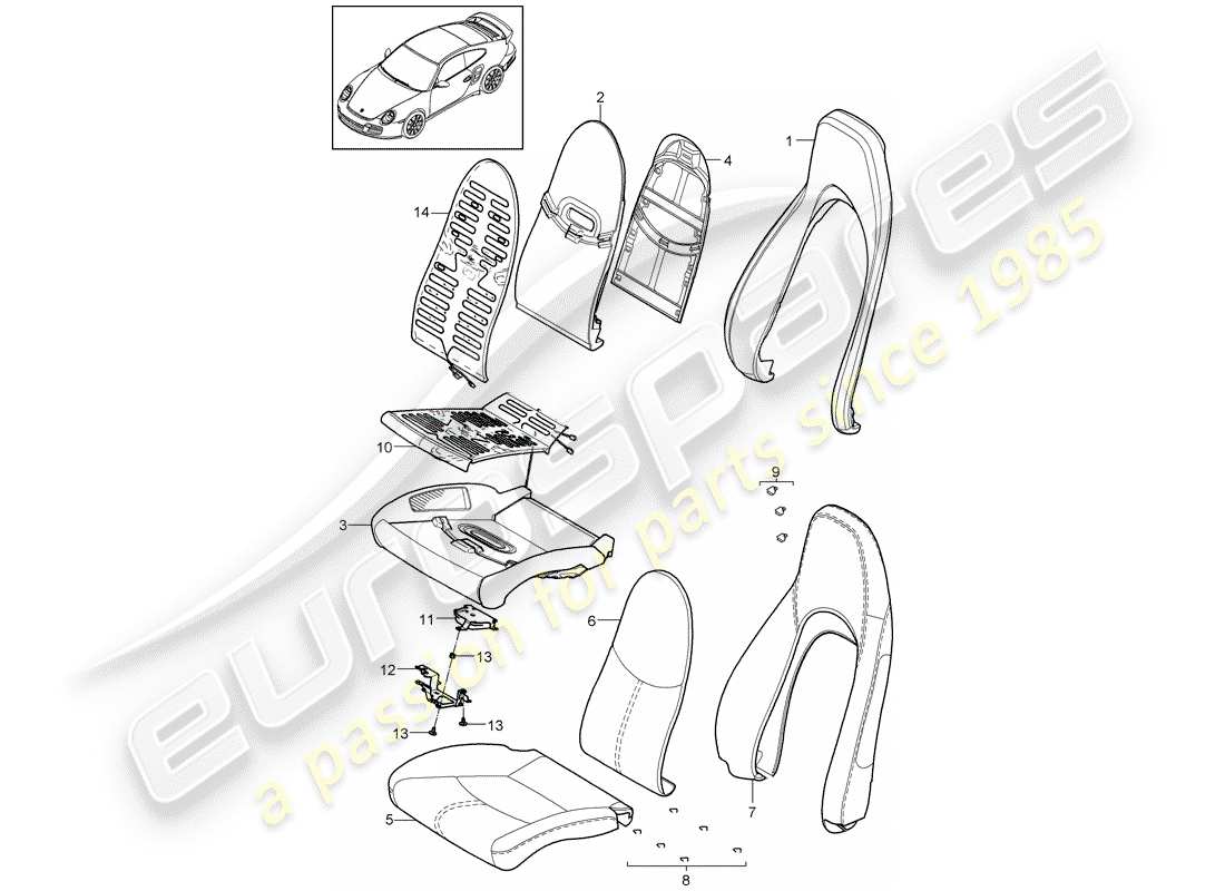 porsche 2013 (997-2 turbo / gt2 rs) foam part parts diagram