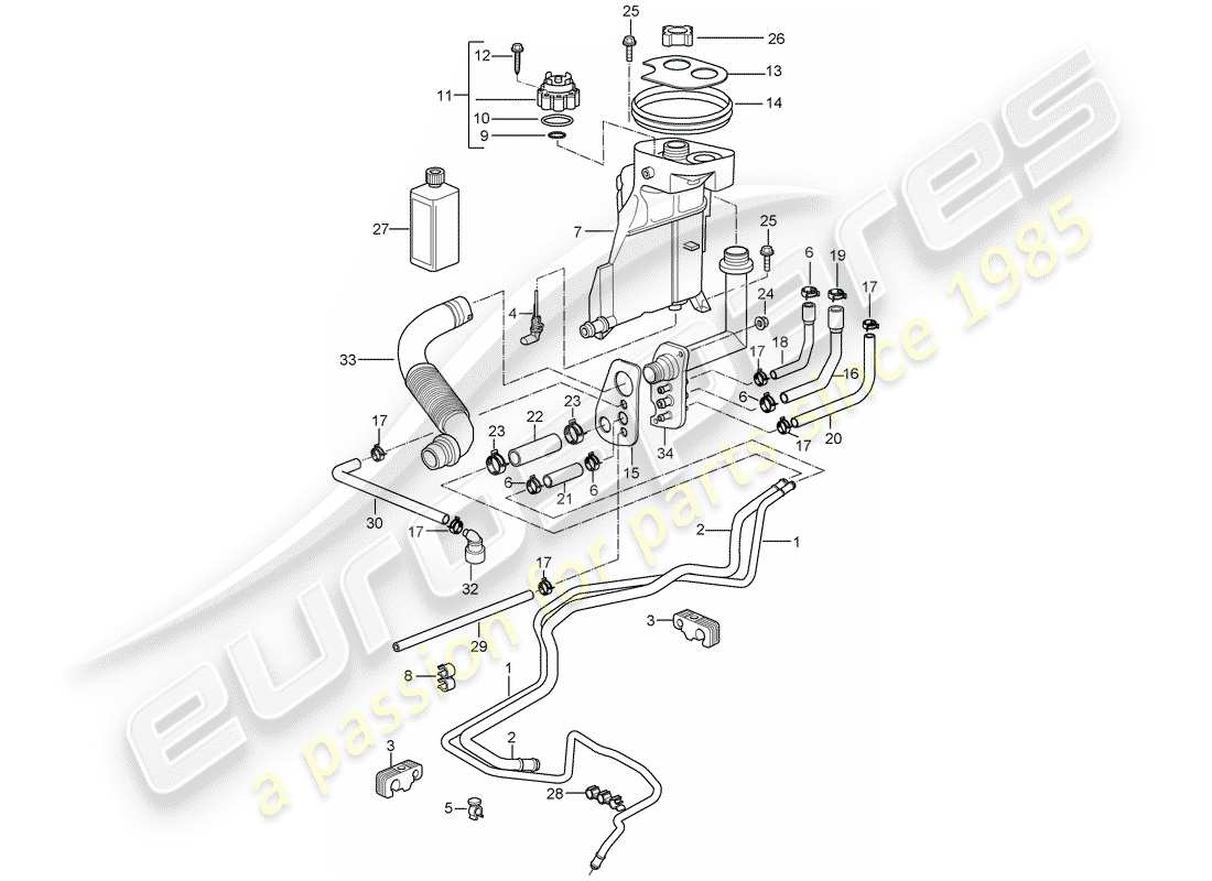 porsche 2007 (987 boxster) coolant cooling system 4 parts diagram