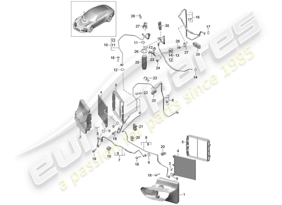porsche 2016 (991-1) refrigerant circuit front parts diagram