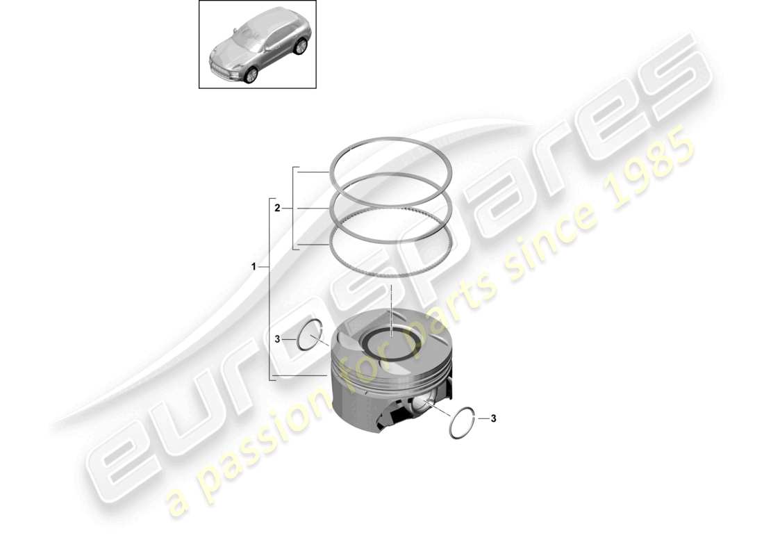 porsche 2020 (macan) piston caution: no mixed installation of different manufacturers permitted. when replacing individual parts, only use the manufact. that is currently installed. a change in manufacturer is possible when replacing all fitted parts. parts diagram