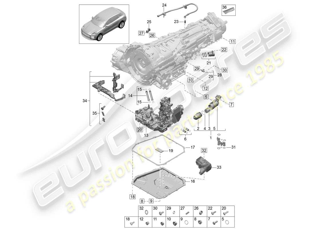 porsche 2020 (macan) - pdk - gearbox individual parts parts diagram