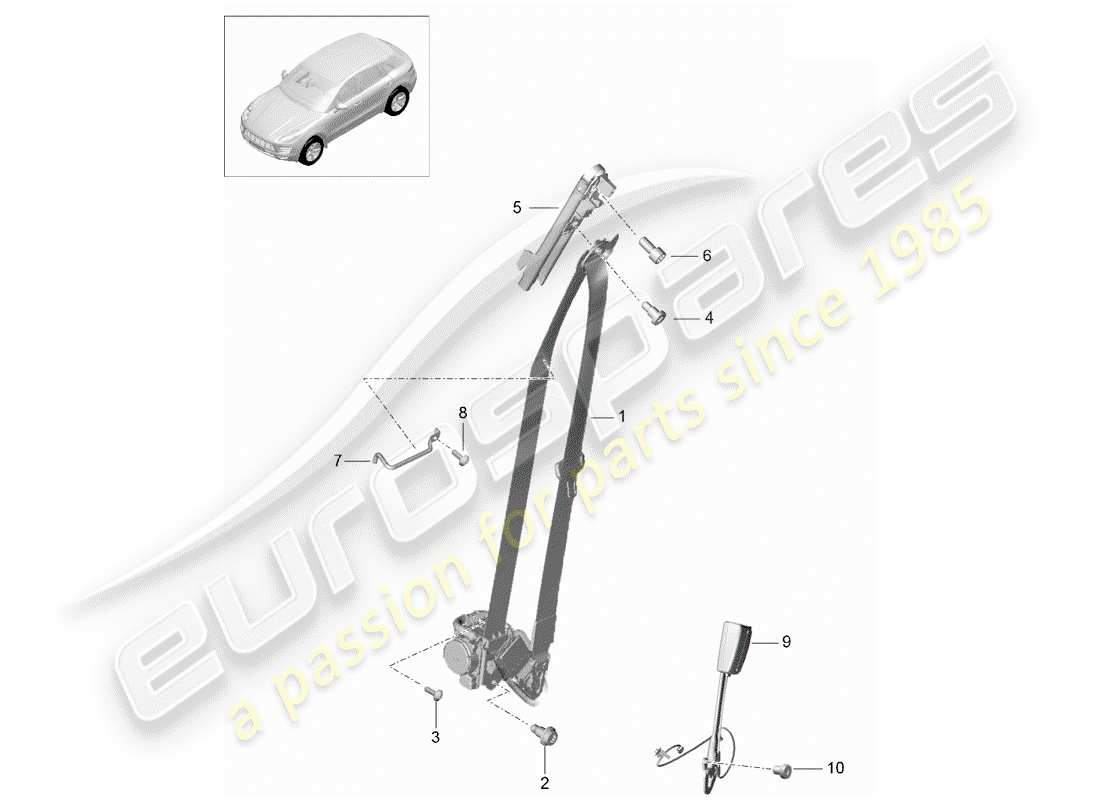 porsche 2015 (macan) three-point safety belt front belt latch part diagram