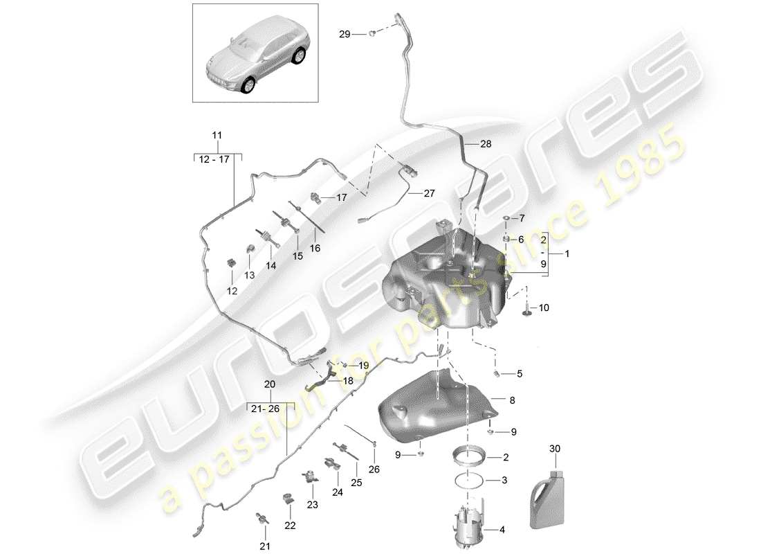 porsche 2015 (macan) exhaust gas treatment system part diagram