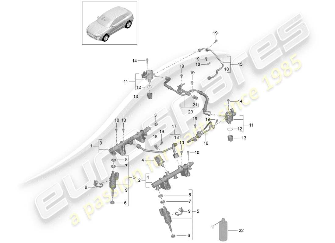 porsche 2014 (macan) fuel collection pipe high-pressure injector high pressure pump parts diagram